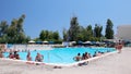 AFANDOU VILLAGE, RHODES, GREECE - JULY 26, 2019: Water aerobics class at Dessole Lippia Golf Resort Hotel