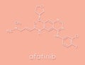 Afatinib cancer drug molecule. Angiokinase inhibitor used in treatment of non-small cell lung cancer Skeletal formula.