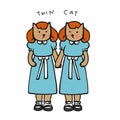 Twin cats wear blue dress cartoon illustration Royalty Free Stock Photo