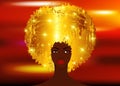 Portrait African Women , dark skin female face with beautiful traditional blond glitter shiny golden hair afro, hairstyle concept