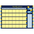 Daily affairs template for the month. Blank page with design, ornament and flowers on a blue background.