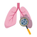 Affected human lungs. Internal organ inspection check for illness