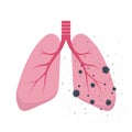 Affected human respiratory system icon. Sick lungs