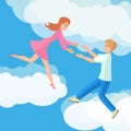 Affection Young couple on clouds vector illustration.