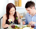 Affectionate couple having dinner at home
