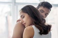 affectionate couple hugging with closed eyes in morning Royalty Free Stock Photo