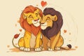 Affectionate Lion Couple Enjoying a Tender Moment in a Heartwarming Illustration Royalty Free Stock Photo