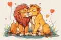 Affectionate Lion Couple Enjoying a Tender Moment in a Heartwarming Illustration Royalty Free Stock Photo