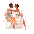 Affectionate Newlyweds Couple as Just Married Male and Female Sitting and Embracing Each Other Vector Illustration