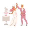 Affectionate Newlyweds Couple as Just Married Male and Female in Wedding Dress Dancing Waltz Vector Illustration