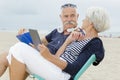 affectionate senior couple on beach holiday Royalty Free Stock Photo