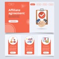 Affiliate agreement flat landing page website template. Affiliate link, merchant, withdrawal. Web banner with header