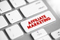 Affiliate Marketing - earning a commission by promoting a product or service made by another retailer or advertiser, text concept