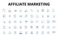 Affiliate marketing linear icons set. Commissions, Sales, Commission, Promotions, Nerking, Revenue, Online vector