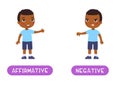 Affirmative and negative antonyms word card, Opposites concept.