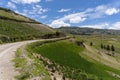 affirmed dirt road typical in the towns in the interior of Peru, these roads connect towns in Andes