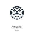 Affluence icon. Thin linear affluence outline icon isolated on white background from zodiac collection. Line vector sign, symbol