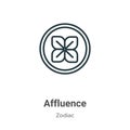 Affluence outline vector icon. Thin line black affluence icon, flat vector simple element illustration from editable zodiac