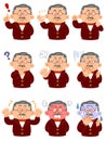 Affluent middle-aged men in everyday wear, 9 sets of poses and facial expressions, upper body