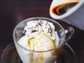 Affogato Coffee based dessert Vanilla ice cream scoop