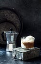 Affogato coffee with vanilla ice cream. Summer coffee drink with ice cream and espresso in the glass. Royalty Free Stock Photo