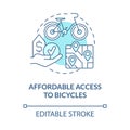 Affordable access to bicycles blue concept icon