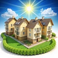 Affordable housing development on a sunny day isolated on white background Royalty Free Stock Photo