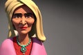 Afghan elderly woman looking intently in 3D render style, Generative AI