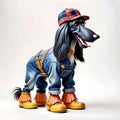 Afghan hound dog funny clothes boots long hair