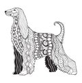 Afghan hound dog zentangle stylized, vector, illustration, freehand pencil, pattern. Zen art. Black and white illustration on Royalty Free Stock Photo