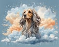 Afghan Hound portrait in the sky, ai generated