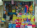 Afghan shopkeeper waits for customers Royalty Free Stock Photo