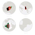 Afghanistan, Albania, Algeria, Andorra map contour and national flag in a circle