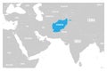 Afghanistan blue marked in political map of South Asia and Middle East. Simple flat vector map Royalty Free Stock Photo