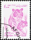 AFGHANISTAN - CIRCA 1998: A stamp printed in Afghanistan from the `Wildlife ` issue shows a Tiger Panthera tigris, circa 1998. Royalty Free Stock Photo