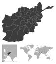 Afghanistan - detailed country outline and location on world map.