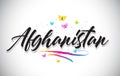 Afghanistan Handwritten Vector Word Text with Butterflies and Colorful Swoosh