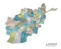 Afghanistan higt detailed map with subdivisions. Administrative map of Afghanistan with districts and cities name, colored by Royalty Free Stock Photo