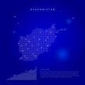 Afghanistan illuminated map with glowing dots. Dark blue space background. Vector illustration