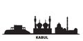 Afghanistan, Kabul city skyline isolated vector illustration. Afghanistan, Kabul travel black cityscape