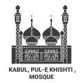 Afghanistan, Kabul, Pule Khishti , Mosque travel landmark vector illustration