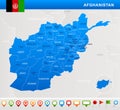 Afghanistan - map, flag and navigation icons - Detailed Vector Illustration