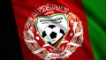 Afghanistan national football team flag with vertical colorful stripes and the emblem with a ball. Motion. Concept of