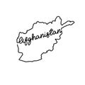 Afghanistan outline map with the handwritten country name. Continuous line drawing of patriotic home sign