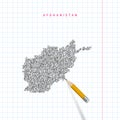 Afghanistan sketch scribble vector map drawn on checkered school notebook paper background Royalty Free Stock Photo