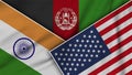 Afghanistan United States of America India Flags Together Fabric Texture Illustration