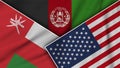 Afghanistan United States of America Oman Flags Together Fabric Texture Illustration