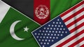 Afghanistan United States of America Pakistan Flags Together Fabric Texture Illustration