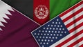 Afghanistan United States of America Qatar Flags Together Fabric Texture Illustration