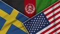 Afghanistan United States of America Sweden Flags Together Fabric Texture Illustration